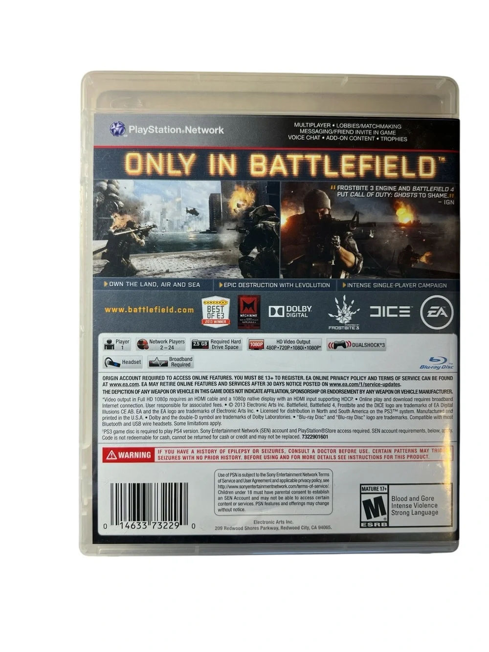 Sony PS3 Battlefield 4 Video Game - Great Condition!